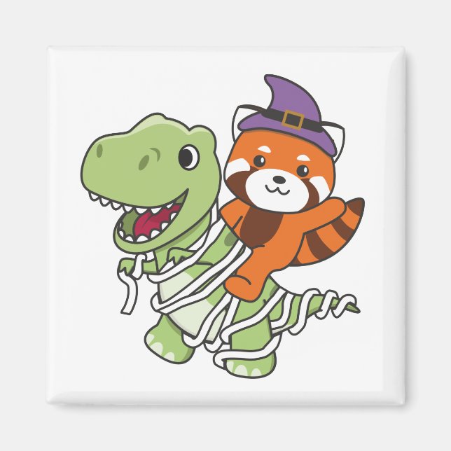 Red Panda Happy Halloween T-rex Mummy Costume Magnet (Front)