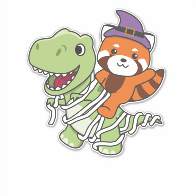 Red Panda Happy Halloween T-rex Mummy Costume Sticker (Front)