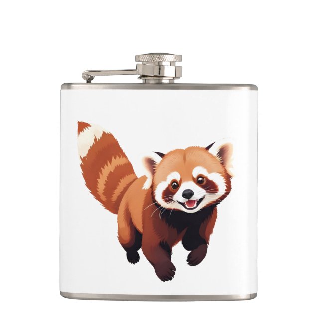 Red Panda Happy Playful Fun Jumping In The Air Joy Flask (Front)