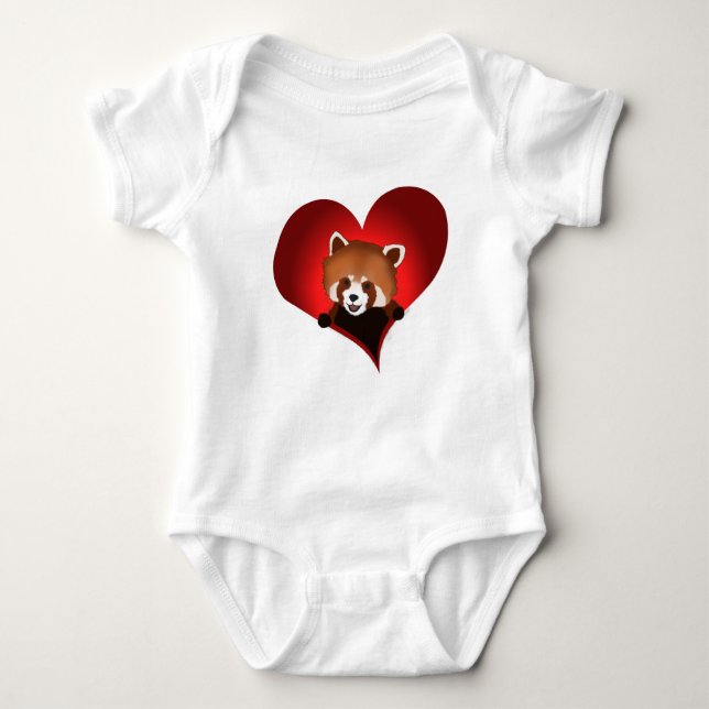 Red panda heart for babies baby bodysuit (Front)