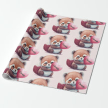 Red Panda Heart Watercolor Add Name