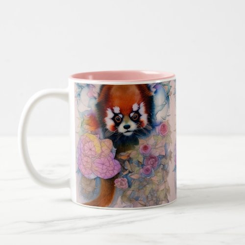 Red panda hiding in Roses  Two_Tone Coffee Mug