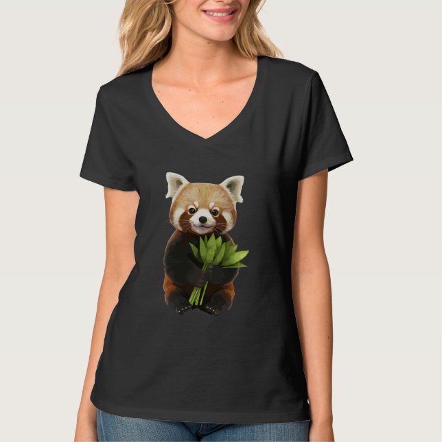 Red panda holding a bouquet of flowers T-Shirt (Front)