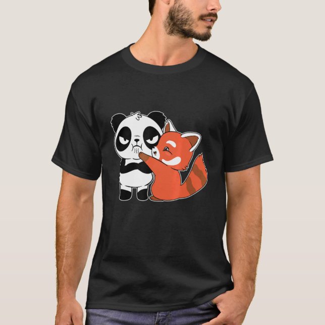 Red Panda Hugs Panda Bear  Super Cute Panda Bears T-Shirt (Front)