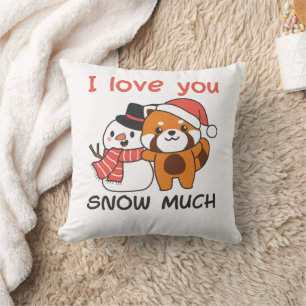 Red Panda I Love You Snow Much Snow Pun Throw Pillow