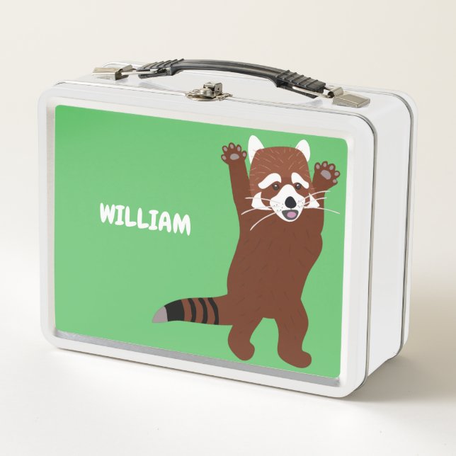 Red Panda Illustration Custom Personalized  Metal Lunch Box (Front)