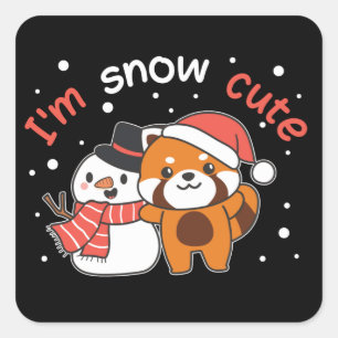 Red Panda I'm Snow Cute Snowman Snow Pun Square St Sticker