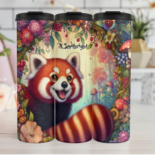Red Panda in a Floral Frame Thermal Tumbler
