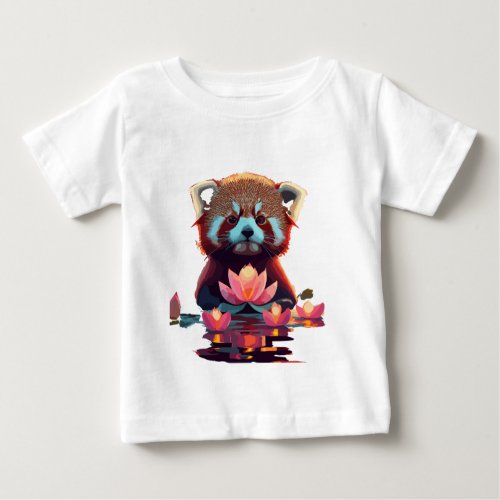 Red panda in a lotus pond baby T_Shirt