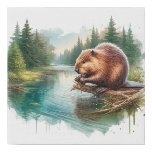 Red Panda in Bamboo Forest _ Watercolor Faux Canvas Print