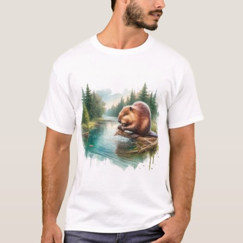 Red Panda in Bamboo Forest _ Watercolor T_Shirt