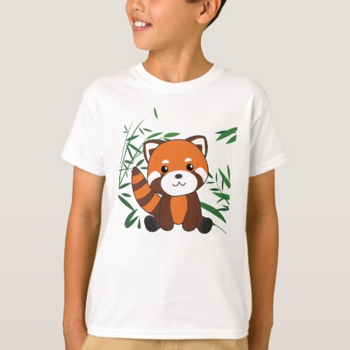 Red Panda In Bamboo Sweet Animals For Children T_Shirt