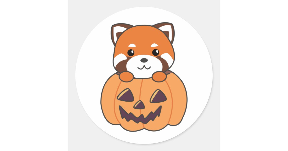Red Panda In Pumpkin Cute Pandas Happy Halloween C Classic Round ...