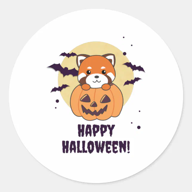 Red Panda In Pumpkin Cute Pandas Happy Halloween Classic Round Sticker ...
