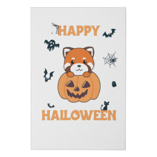 Red Panda In Pumpkin Cute Pandas Happy Halloween Faux Canvas Print