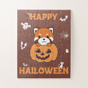 Red Panda In Pumpkin Cute Pandas Happy Halloween J Jigsaw Puzzle