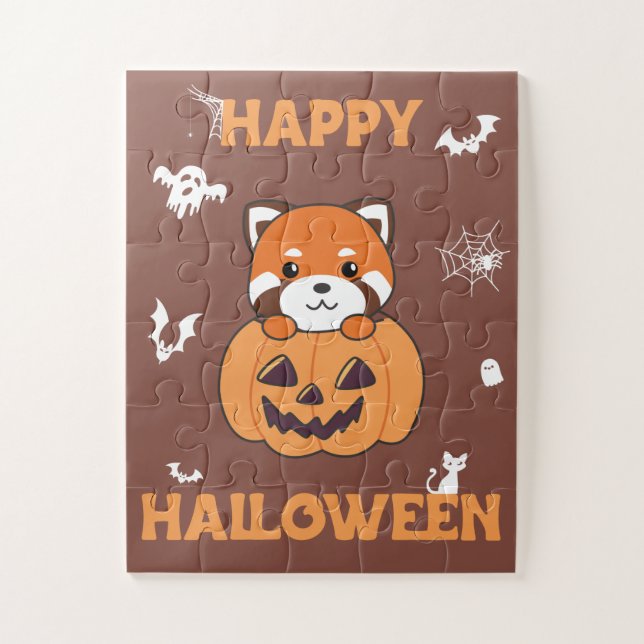 Red Panda In Pumpkin Cute Pandas Happy Halloween J Jigsaw Puzzle (Vertical)