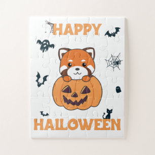Red Panda In Pumpkin Cute Pandas Happy Halloween J Jigsaw Puzzle