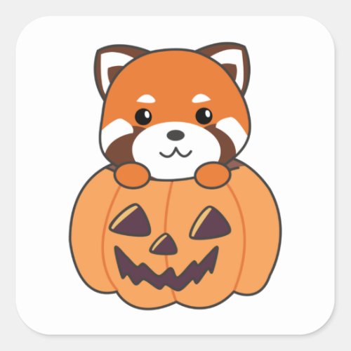 Red Panda In Pumpkin Cute Pandas Happy Halloween S Square Sticker