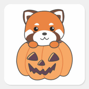 Red Panda In Pumpkin Cute Pandas Happy Halloween S Square Sticker