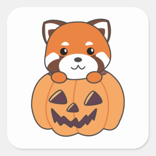 Red Panda In Pumpkin Cute Pandas Happy Halloween Square Sticker