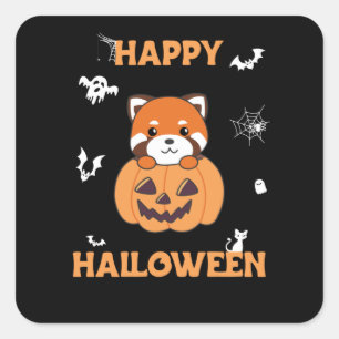Red Panda In Pumpkin Cute Pandas Happy Halloween Square Sticker