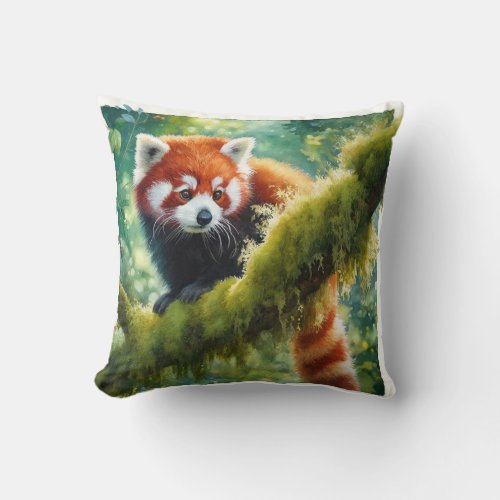 Red Panda in the Forest REF98 _ Watercolor Throw Pillow