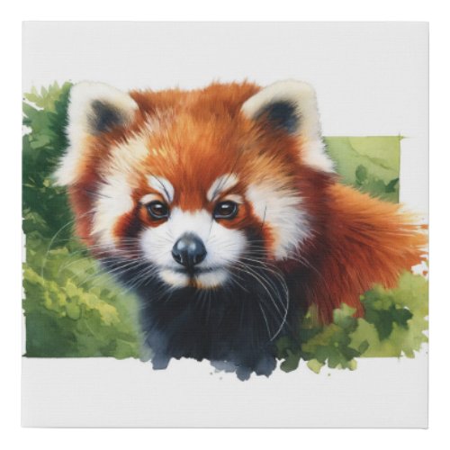 Red Panda in the Wild _ Watercolor Faux Canvas Print