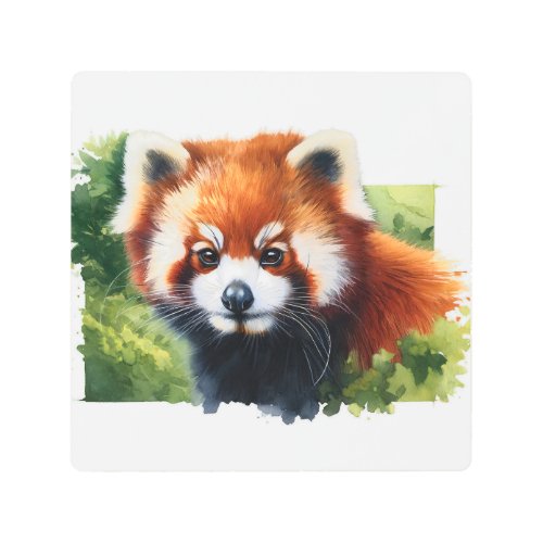 Red Panda in the Wild _ Watercolor Metal Print