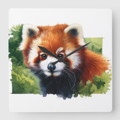 Red Panda in the Wild _ Watercolor Square Wall Clock