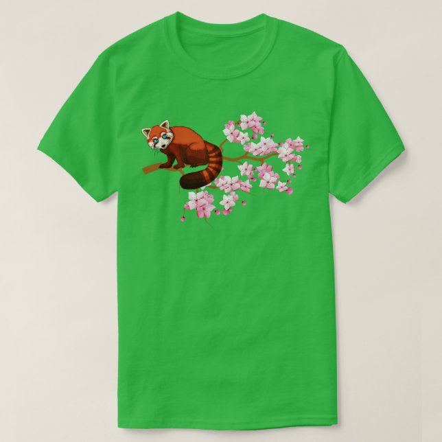 Red Panda Japanese Cherry Blossom Tree T-Shirt (Design Front)