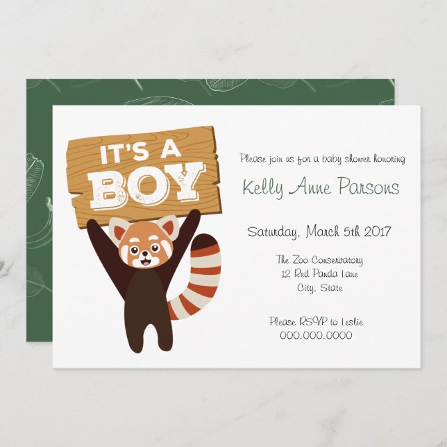 Red Panda Jungle Baby Shower Invitation (Front/Back)