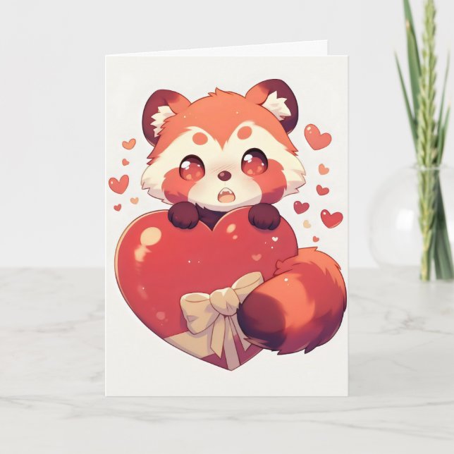 Red Panda Kawaii Love Holiday Card (Front)