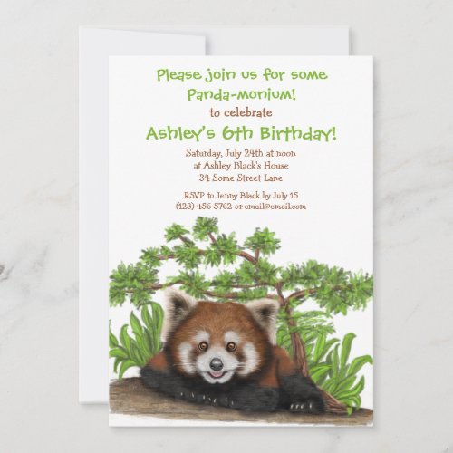 Red Panda Kids Birthday Party Invitation