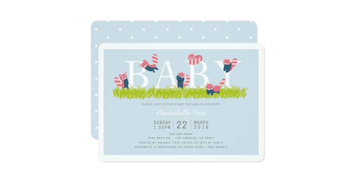 Red Panda Light Blue Baby Shower Invitation Zazzle Com