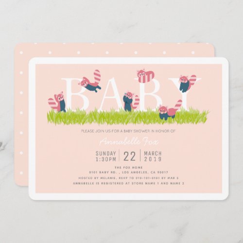 Red Panda Light Pink Baby Shower Invitation