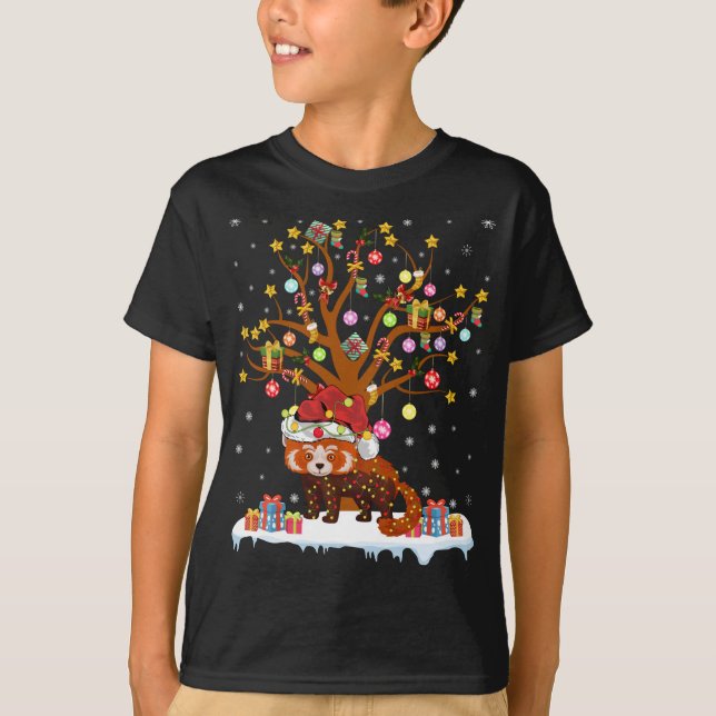 Red Panda Lighting Xmas Tree Gift Red Panda Christ T-Shirt (Front)