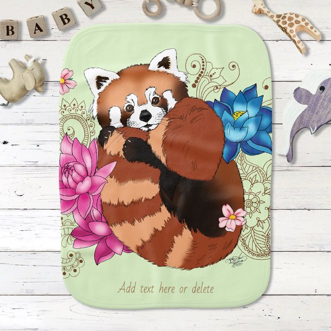 Red Panda Lotus Flowers Henna Baby Burp Cloth (Creator Uploaded)