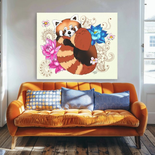 Red Panda Lotus Flowers Henna Canvas Print (Creator Uploaded)
