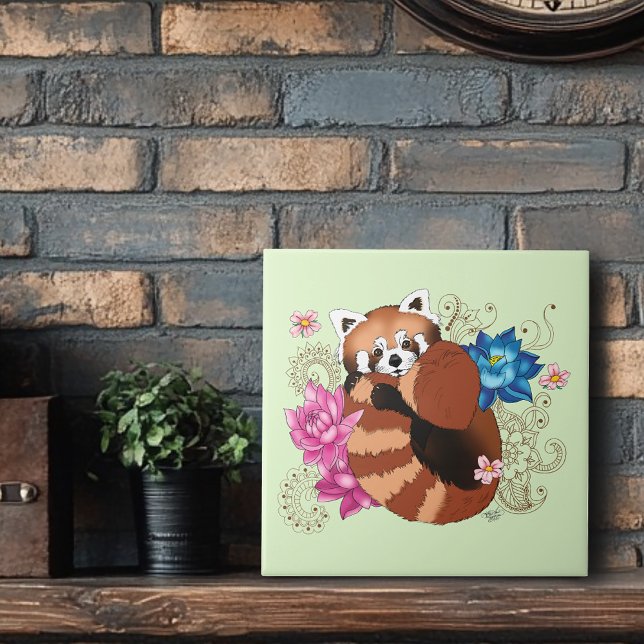 Red Panda Lotus Flowers Henna Ceramic Tile (Creator Uploaded)