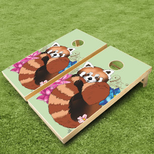 Red Panda Lotus Flowers Henna Cornhole Set