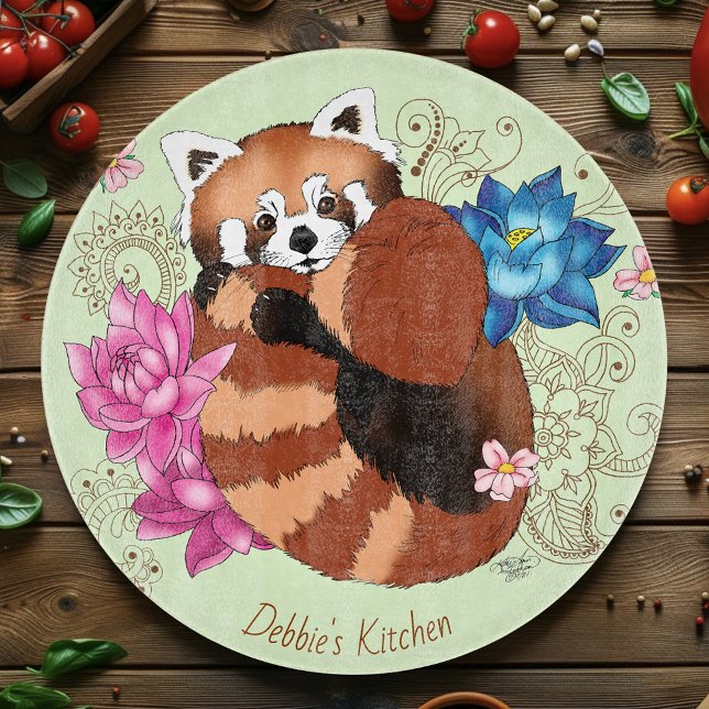 Red Panda Lotus Flowers Henna Cutting Board (Creator Uploaded)