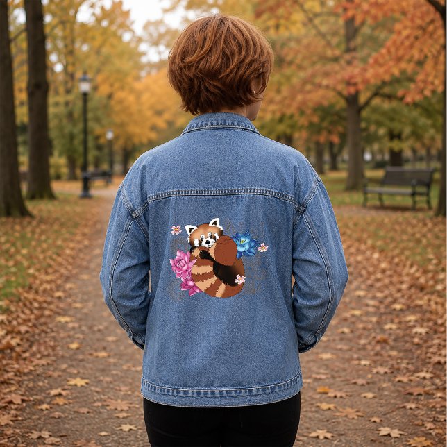 Red Panda Lotus Flowers Henna Denim Jacket (Creator Uploaded)