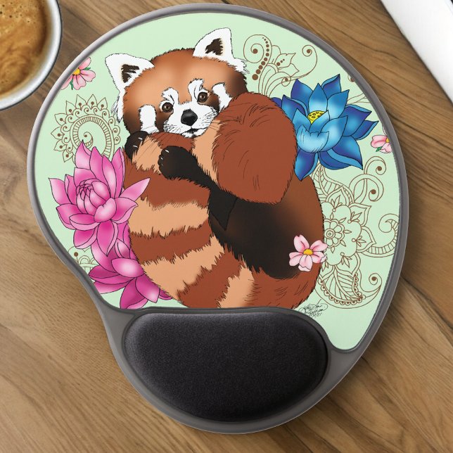 Red Panda Lotus Flowers Henna Gel Mouse Pad (Creator Uploaded)