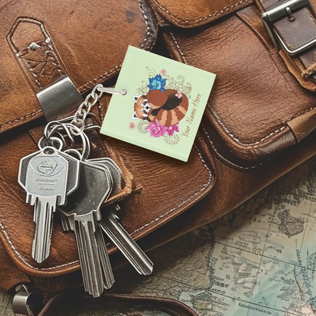 Red Panda Lotus Flowers Henna Keychain (Creator Uploaded)