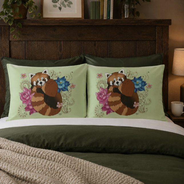 Red Panda Lotus Flowers Henna Pillow Case (Creator Uploaded)