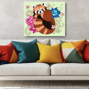 Red Panda Lotus Flowers Henna Poster