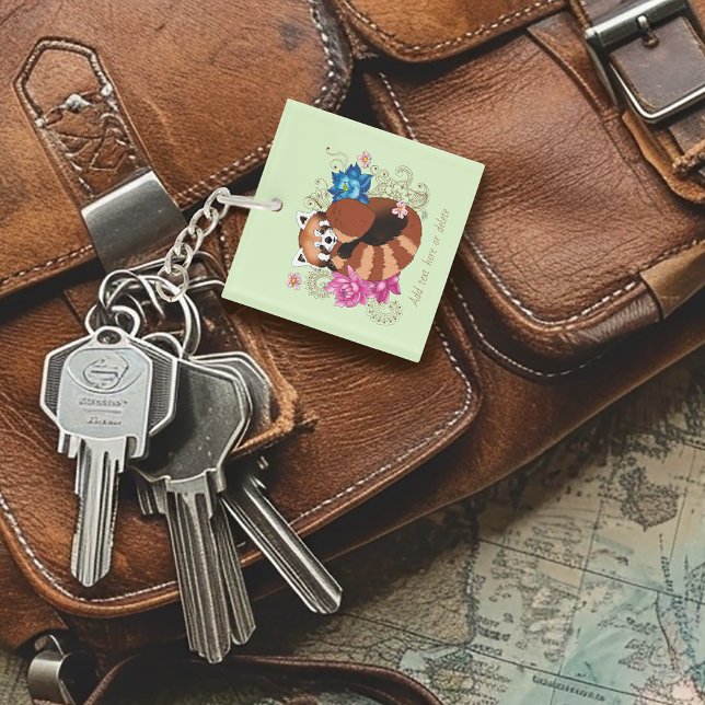 Red Panda Lotus Flowers Henna QR code Keychain (Creator Uploaded)