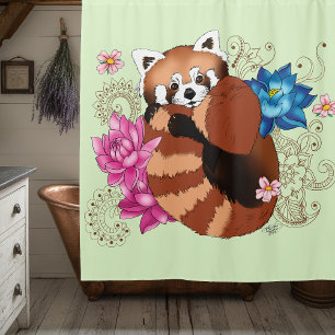Red Panda Lotus Flowers Henna Shower Curtain