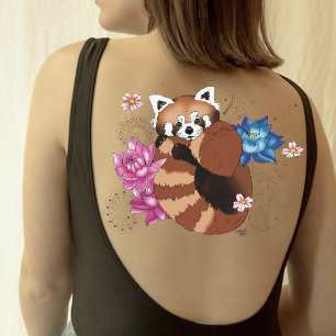 Red Panda Lotus Flowers Henna Temporary Tattoos